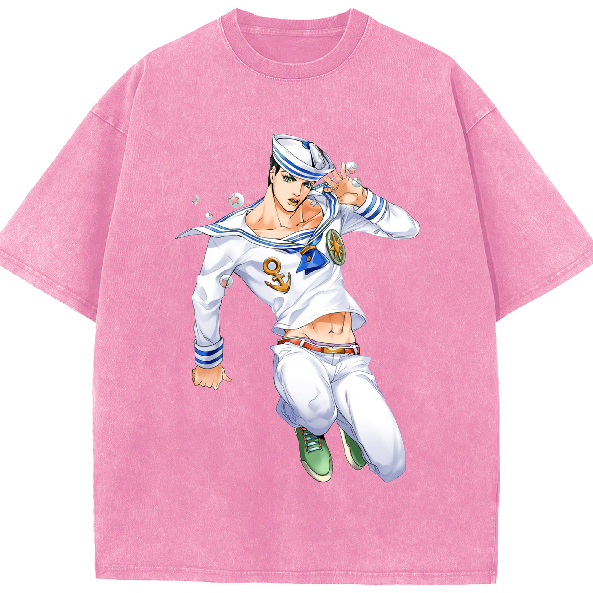（画像用） ジョジョの奇妙な冒険 東方定助 JoJo's Bizarre Adventure Higashikata Josuke 綿100% ヴィンテージ風 半袖Tシャツ（フロントプリント）